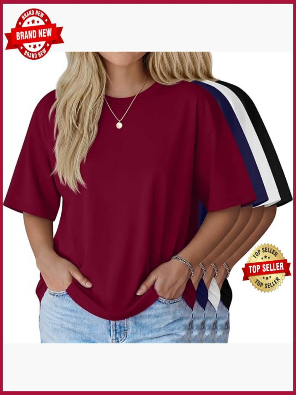 4 Pack Oversized Cotton Crewneck T Shirts Women Loose Fit Short Sleeve